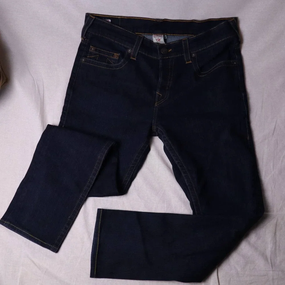 True Religion Vinny Jeans Mens 38 Indigo Blue Slim Straight Made in USA Stretch - Picture 2 of 8
